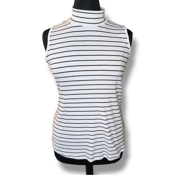 LANE BRYANT Mock Neck Ribbed Tank Classic Sleeveless - 18/20 White/ Black Stripe - Picture 2 of 14